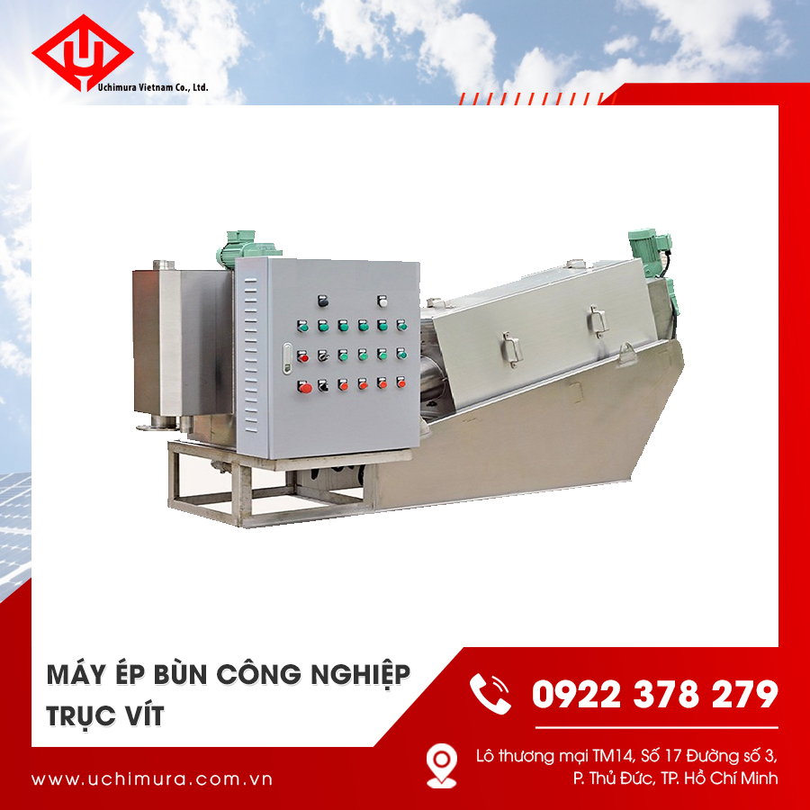 Máy ép bùn trục vít với bảng điều khiển tự động