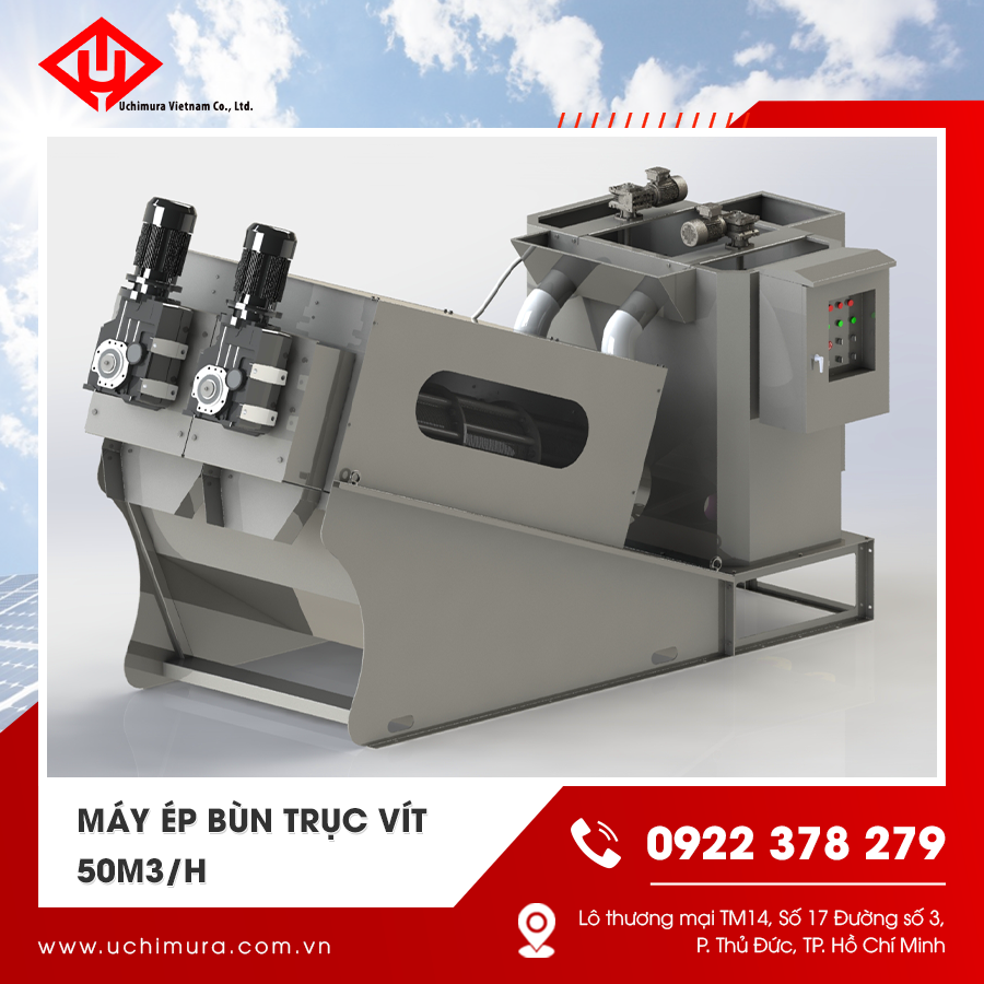 Máy ép bùn trục vít có hệ thống tự làm sạch