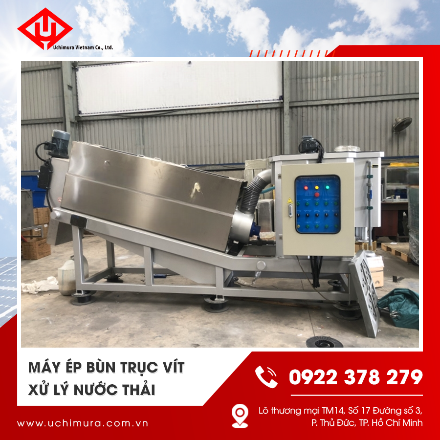 Máy ép bùn trục vít ứng dụng trong nhà máy sản xuất công nghiệp