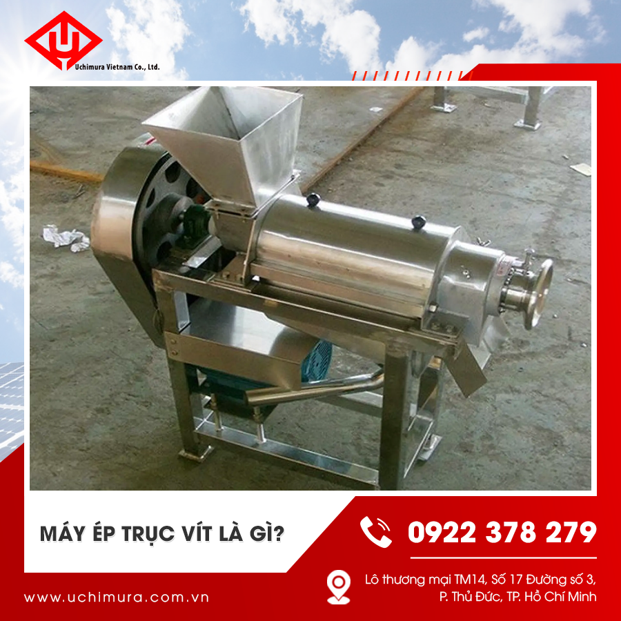 Hình ảnh một chiếc máy ép trục vít bằng inox đặt tại xưởng Hình ảnh một chiếc máy ép trục vít bằng inox đặt tại xưởng